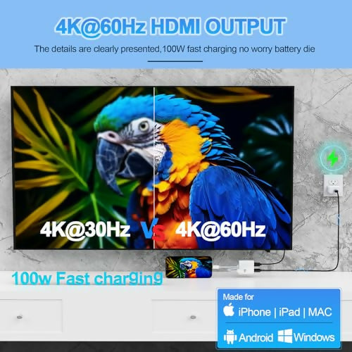 Adaptador 2 en 1 USB-C y Lightning a HDMI para iPhone/iPad/TV