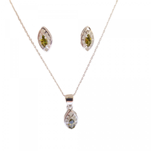 Juego de Aretes más dije, cadena, Verde, Plata 925