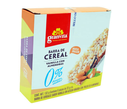 BARRAS DE CEREAL 0% SIN AZUCAR - Vainilla con almendras 132g