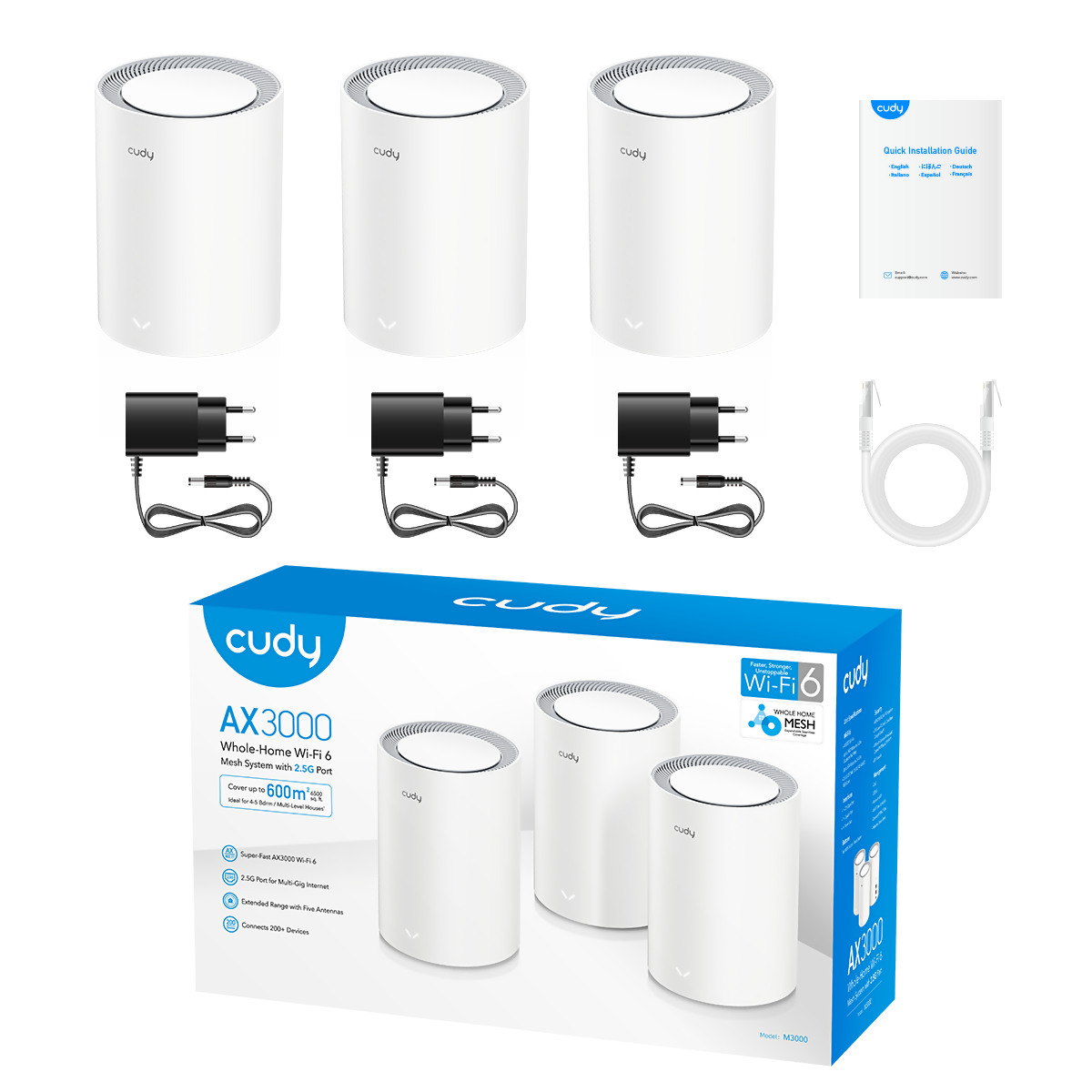 6971690793258_3 AX3000 2.5G Mesh Wi-Fi 6 System White 3pack