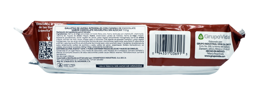 GALLETAS HOJUELITAS 0% SIN AZUCAR - Chocolate 112g - en tubo (GRANVITA)