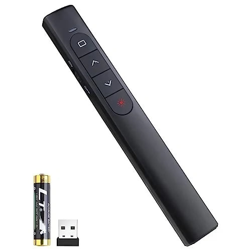 Control Remoto Inalámbrico para Presentaciones — Clicker con Puntero Láser Rojo, Hipervínculo y Control de Volumen