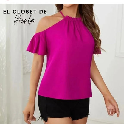 Blusa de hombro descubierto. - fucsia, M