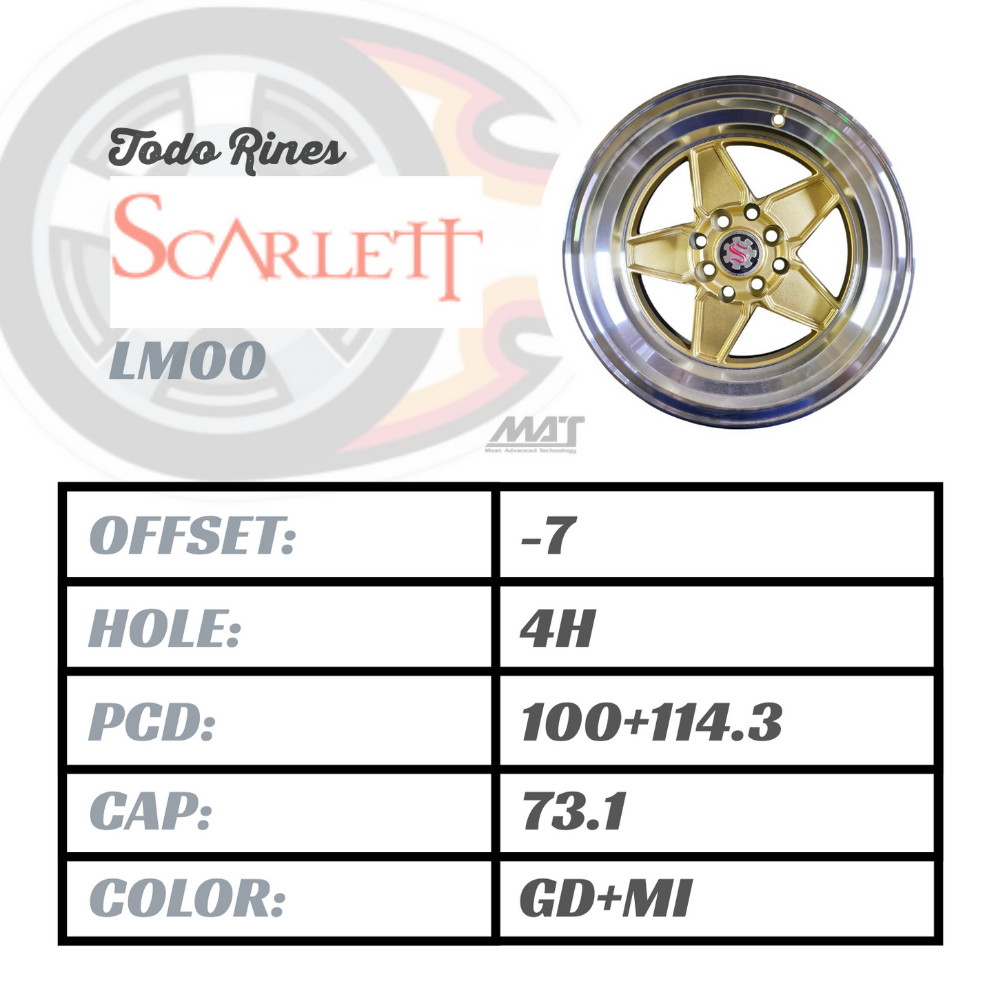 Set de 4 rines 14 SCARLETT - DCENTI STW600 4 hoyos - Fondo Dorado