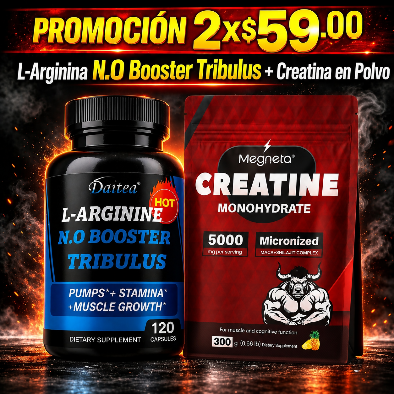 L-Arginina N.O Tribulus + Creatina Monohidratada
