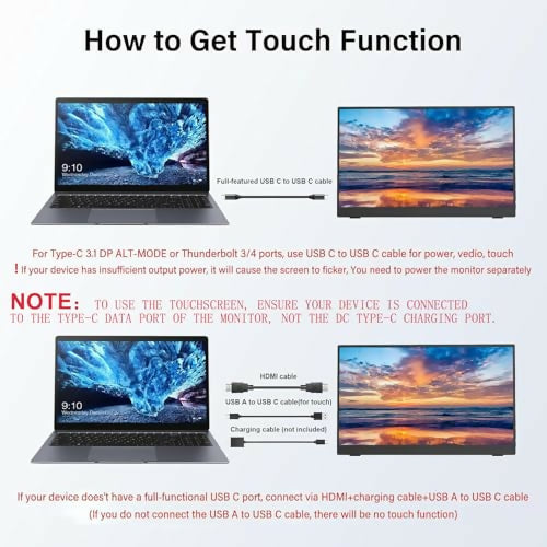 Monitor Portátil Táctil 14" 1920x1200P IPS/HDR - USB-C HDMI con Bocinas