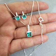 Juego aretes mas dije y cadena Verde plata 925
