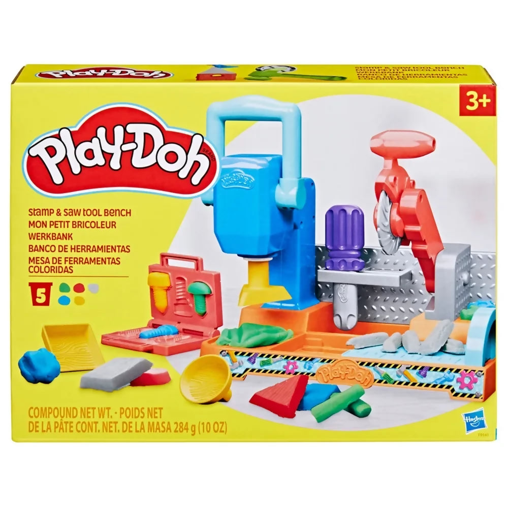 Play-Doh Banco de Herramientas, con 5 latas de Masa y Diferentes Accesorios.