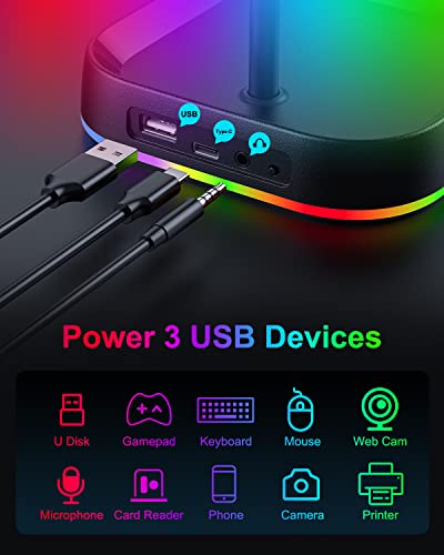 Soporte para Auriculares con Luces RGB con Puertos Tipo C y USB