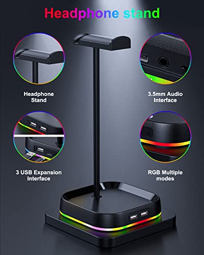 Soporte para Auriculares con Luces RGB con Puertos Tipo C y USB