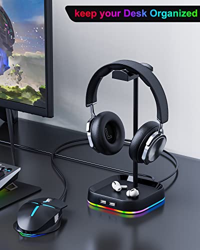 Soporte para Auriculares con Luces RGB con Puertos Tipo C y USB