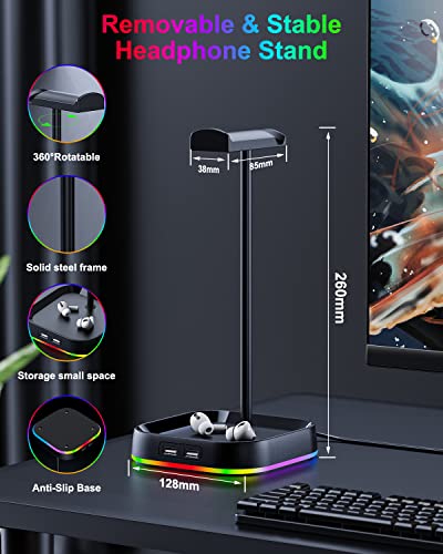 Soporte para Auriculares con Luces RGB con Puertos Tipo C y USB