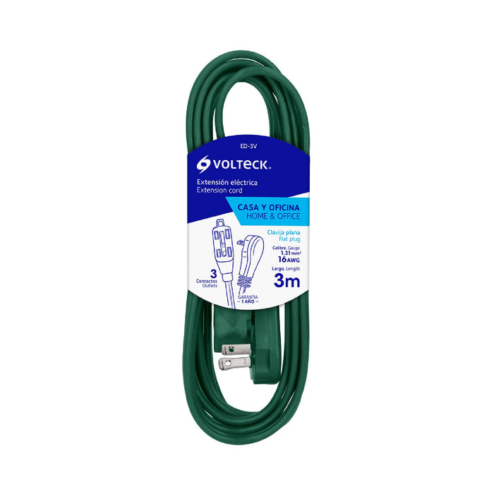 EXTENSION 3MTS VERDE 16 AWG VOLTECK