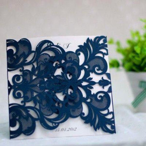 Tarjetas de invitación corte láser, color AZUL, cuadrada de 6x6 pulgadas Paquete 49 de  unidades