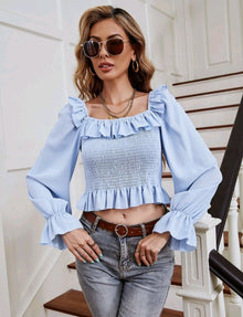 Blusa Shein manga larga con fruncido