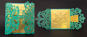 21 Tarjetas de invitación corte laser, color VERDE TURQUESA, cuadrada  de 6x6 pulgadas. Paquete 21 de unidades