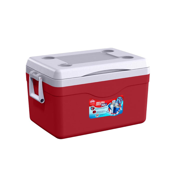 HIELERA POLAR 50 LITROS COLOR AZUL Y ROJA